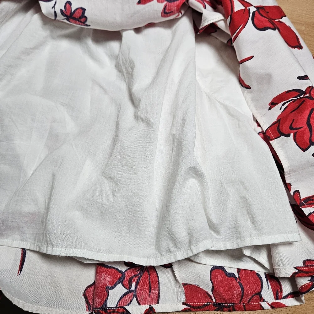 Abercrombie and Fitch Emerson Ruched Puff Sleeve Red White Floral Dress LT - Picture 6 of 7